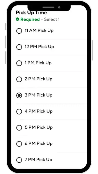 Example Kinjo pickup-time selection screen