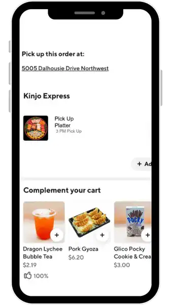 Example Kinjo ordering screen showing a platter ready to add