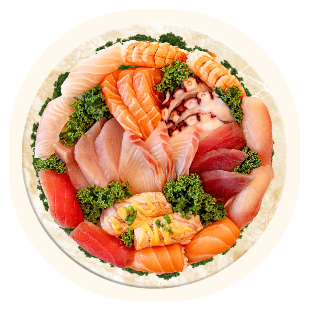 Kinjo Sushi and Sashimi Platter presented on its complete tray